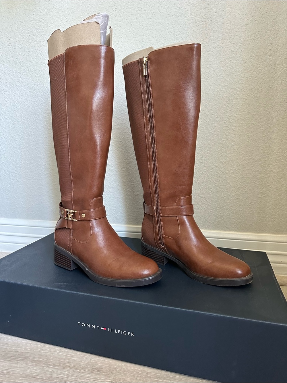 Tommy Hilfiger Tall Chestnut Brown Riding Boots with Buckle